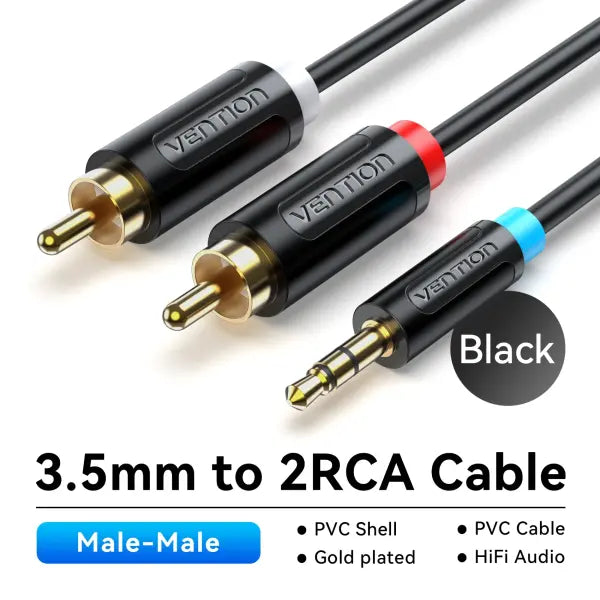 Vention RCA Cable 2RCA Splitter for Multimedia (Gold) – Home Theater - PVC Shell-PVC / 0.5m / China Mainland