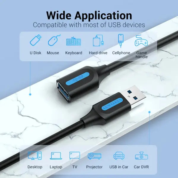 Vention USB 3.0 Extension Cable USB 2.0 Cable USB Male to Female Data Cord for Smart TV PS4 Xbox One PC USB 3.0