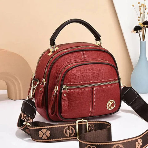 Versatile Multi-Zipper Crossbody Bag: Portable Fashion Shoulder Handbag - Wine Red