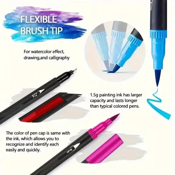 Watercolor markers double ended art set unisex (24 colors) – drawing - Multi