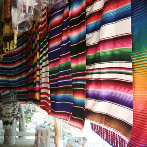 Mexican Serape Blanket – Striped Rainbow Travel Beach Mat with Tassels