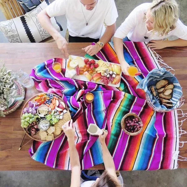 Mexican Serape Blanket – Striped Rainbow Travel Beach Mat with Tassels