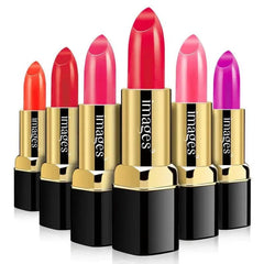 Six colorful moisturizing lip gloss lipsticks in gold and black tubes