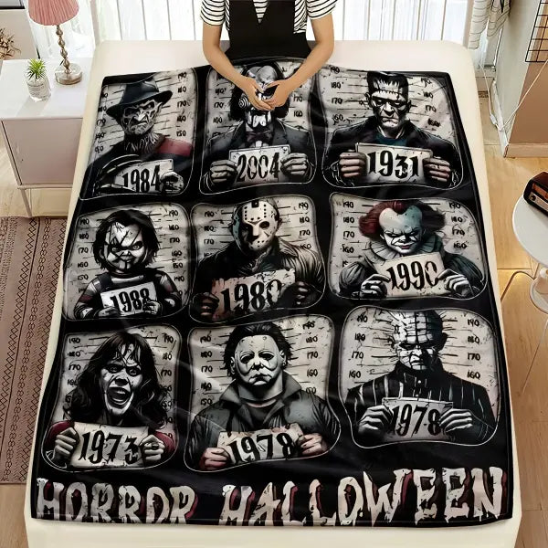 VIKAMA Horror Classic Yearbook Cover Blanket Halloween Party Theme Decoration Vintage Thriller Movie Decoration