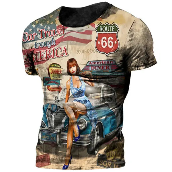 Men Vintage T-Shirt Spring Summer Knit O-Neck Shirt Homme - C01-TX-ZFT-0010 / 3XL