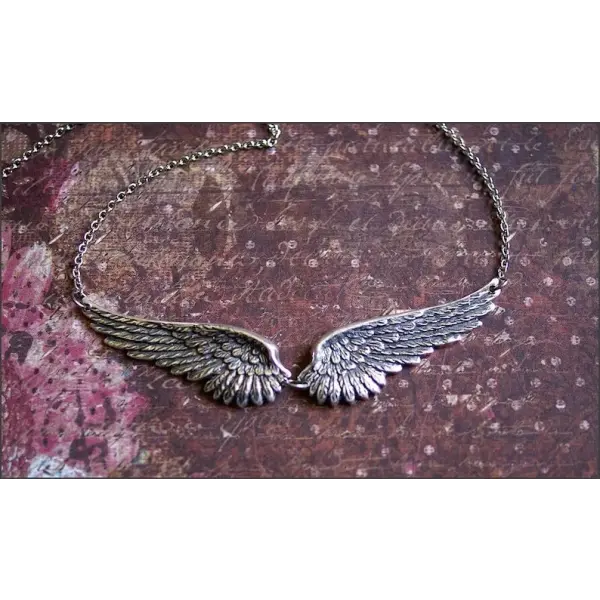 Vintage Angel Wings Feather Choker Big Pendant Aesthetic Necklace - 1