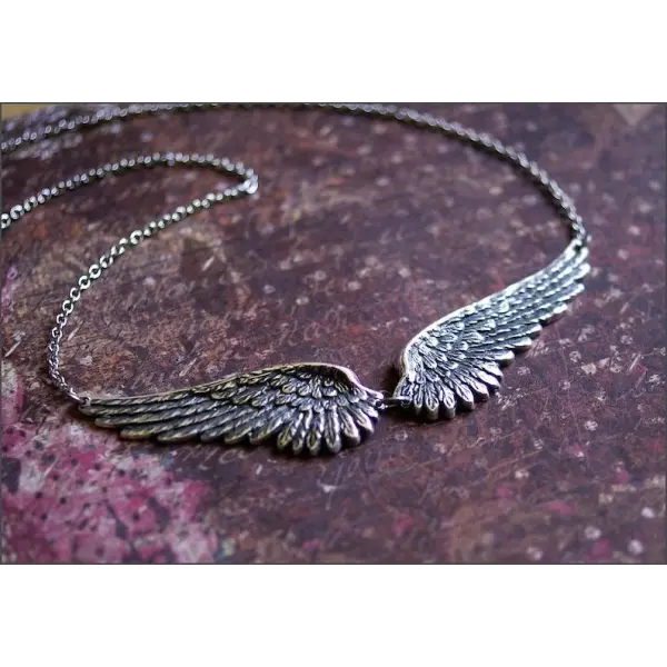 Vintage Angel Wings Feather Choker Big Pendant Aesthetic Necklace - 1