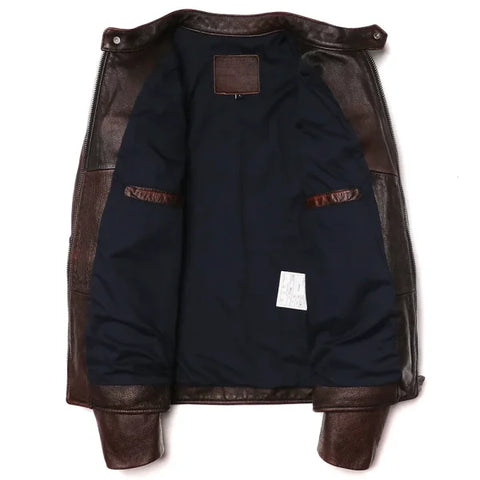 Vintage Brown Genuine Leather Jacket – Slim Fit Cowhide Motorcycle Biker Coat - Himpall