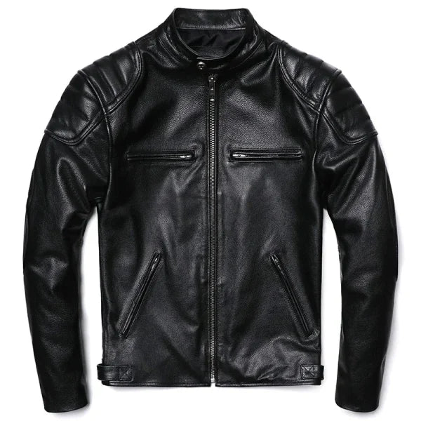 Vintage Camel Yellow Genuine Leather Jacket – Slim Fit Cowhide Motorcycle Biker Coat - Himpall