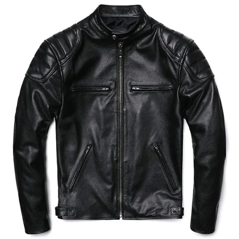 Vintage Camel Yellow Genuine Leather Jacket – Slim Fit Cowhide Motorcycle Biker Coat - Himpall