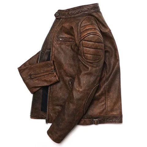 Vintage Camel Yellow Genuine Leather Jacket – Slim Fit Cowhide Motorcycle Biker Coat - Himpall