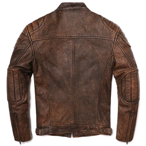 Vintage Camel Yellow Genuine Leather Jacket – Slim Fit Cowhide Motorcycle Biker Coat - Himpall