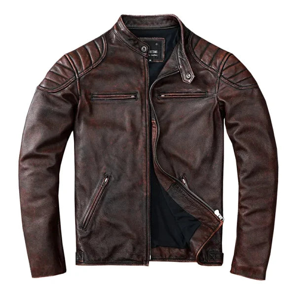 Vintage Camel Yellow Genuine Leather Jacket – Slim Fit Cowhide Motorcycle Biker Coat - Himpall