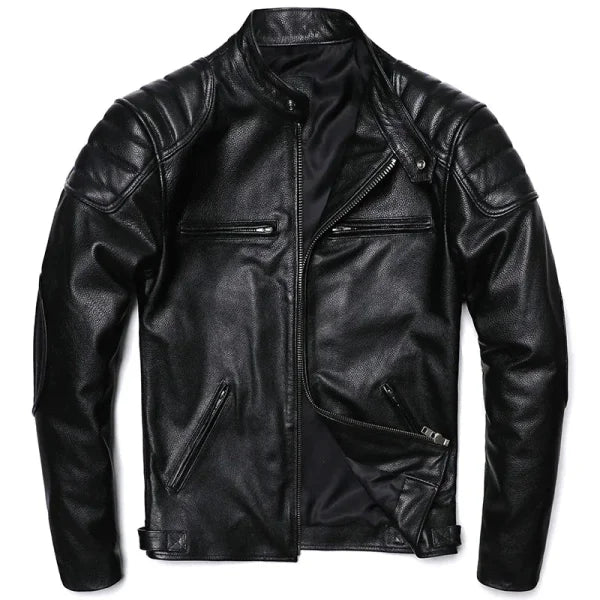 Vintage Camel Yellow Genuine Leather Jacket – Slim Fit Cowhide Motorcycle Biker Coat - Himpall