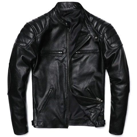 Vintage Camel Yellow Genuine Leather Jacket – Slim Fit Cowhide Motorcycle Biker Coat - Himpall