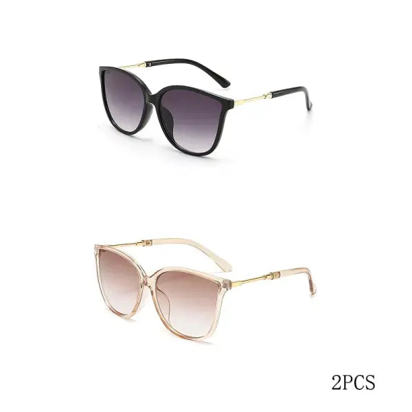 Vintage Cat Eye Sunglasses Retro Mirror Eyewear Fashion Driving Shades - 2PCS Black Brown