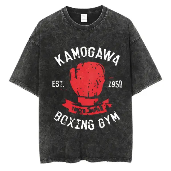 Vintage Cotton Washed T-Shirt Anime Hajime No Ippo Kamogawa Boxing Gym Loose T Shirts Men Women Y2K Hip Hop Summer Top
