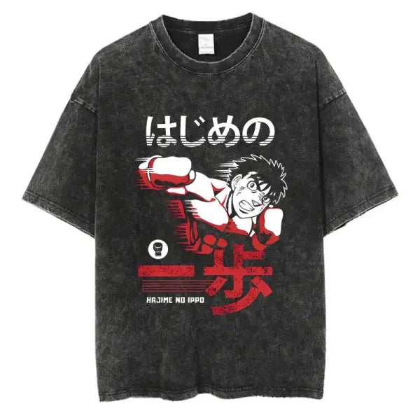 Vintage Cotton Washed T-Shirt Anime Hajime No Ippo Kamogawa Boxing Gym Loose T Shirts Men Women Y2K Hip Hop Summer Top