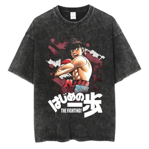 Vintage Cotton Washed T-Shirt Anime Hajime No Ippo Kamogawa Boxing Gym Loose T Shirts Men Women Y2K Hip Hop Summer Top