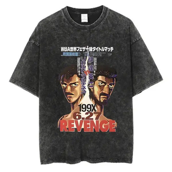 Vintage Cotton Washed T-Shirt Anime Hajime No Ippo Kamogawa Boxing Gym Loose T Shirts Men Women Y2K Hip Hop Summer Top