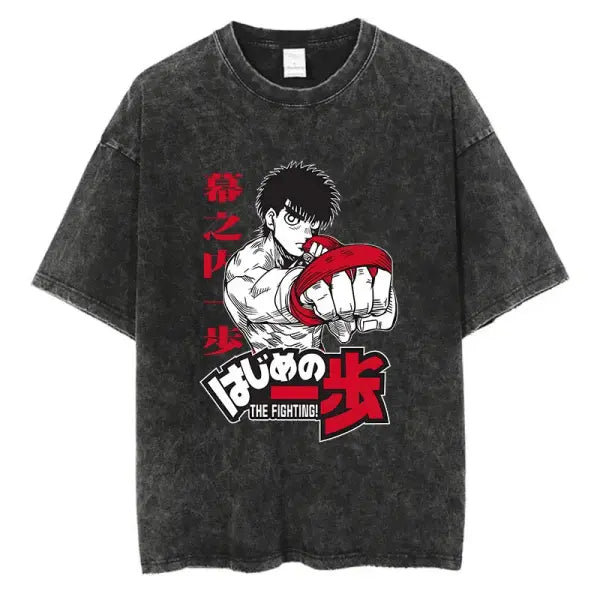 Vintage Cotton Washed T-Shirt Anime Hajime No Ippo Kamogawa Boxing Gym Loose T Shirts Men Women Y2K Hip Hop Summer Top