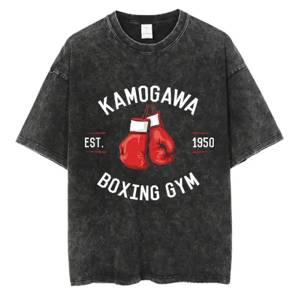 Vintage Cotton Washed T-Shirt Anime Hajime No Ippo Kamogawa Boxing Gym Loose T Shirts Men Women Y2K Hip Hop Summer Top