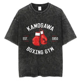 Vintage Cotton Washed T-Shirt Anime Hajime No Ippo Kamogawa Boxing Gym Loose T Shirts Men Women Y2K Hip Hop Summer Top