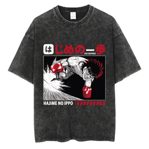 Vintage Cotton Washed T-Shirt Anime Hajime No Ippo Kamogawa Boxing Gym Loose T Shirts Men Women Y2K Hip Hop Summer Top