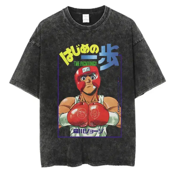 Vintage Cotton Washed T-Shirt Anime Hajime No Ippo Kamogawa Boxing Gym Loose T Shirts Men Women Y2K Hip Hop Summer Top