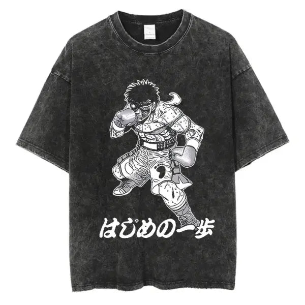 Vintage Cotton Washed T-Shirt Anime Hajime No Ippo Kamogawa Boxing Gym Loose T Shirts Men Women Y2K Hip Hop Summer Top