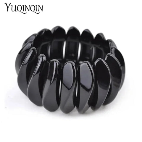 Black Obsidian Stone Bracelet in Curved Segments for Vintage Cuff Bracelet Jewelry