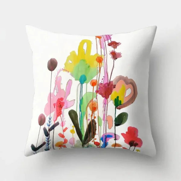 Vintage Flower Pillow Case: Blue Painting Flower Bird Design - 11 / 60x60cm