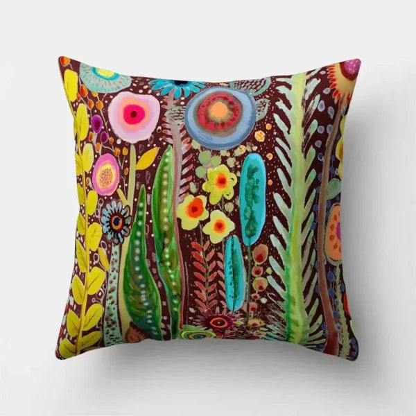 Vintage Flower Pillow Case: Blue Painting Flower Bird Design - 12 / 60x60cm