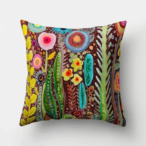 Vintage Flower Pillow Case: Blue Painting Flower Bird Design - 12 / 60x60cm