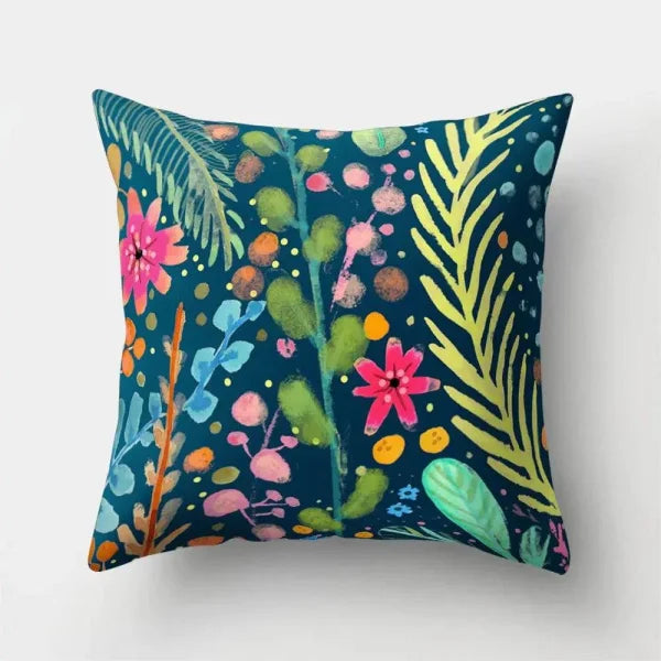 Vintage Flower Pillow Case: Blue Painting Flower Bird Design - 14 / 60x60cm