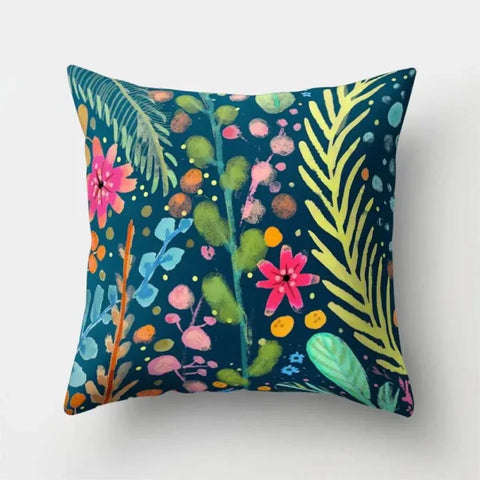 Vintage Flower Pillow Case: Blue Painting Flower Bird Design - 14 / 60x60cm