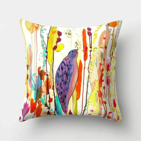 Vintage Flower Pillow Case: Blue Painting Flower Bird Design - 16 / 60x60cm
