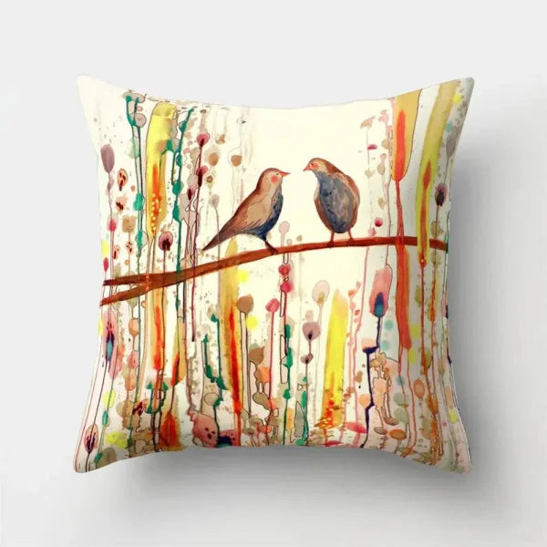 Vintage Flower Pillow Case: Blue Painting Flower Bird Design - 2 / 60x60cm