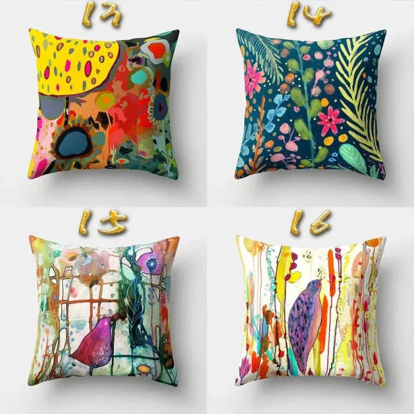 Vintage Flower Pillow Case: Blue Painting Flower Bird Design
