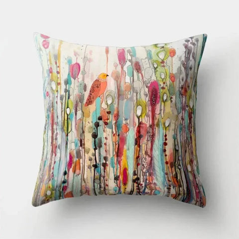Vintage Flower Pillow Case: Blue Painting Flower Bird Design - 3 / 60x60cm