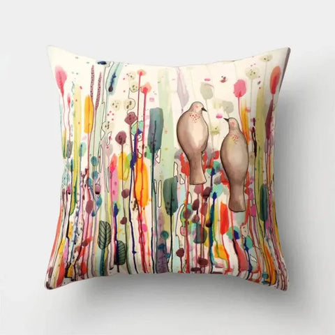 Vintage Flower Pillow Case: Blue Painting Flower Bird Design - 4 / 60x60cm