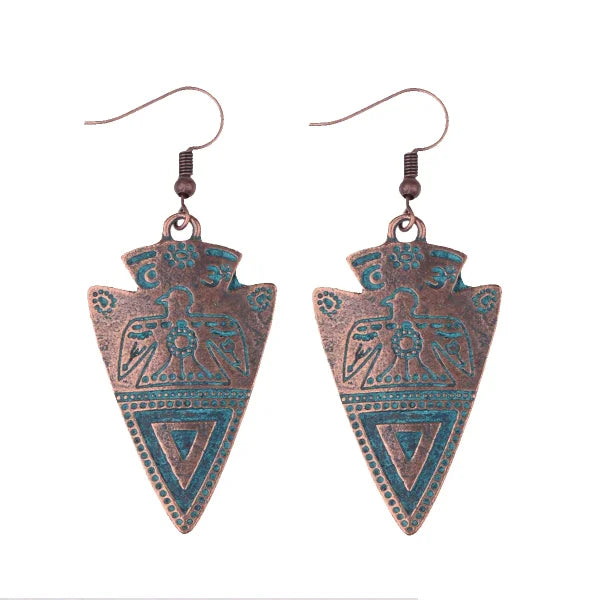 Vintage Geometric Earrings - Antique Bronze Hollow Statement Drop Hoop Jewelry - Himpall