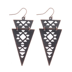 Vintage Geometric Earrings - Antique Bronze Hollow Statement Drop Hoop Jewelry - Himpall