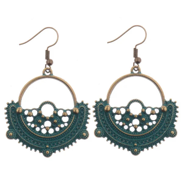 Vintage Geometric Earrings - Antique Bronze Hollow Statement Drop Hoop Jewelry - Himpall