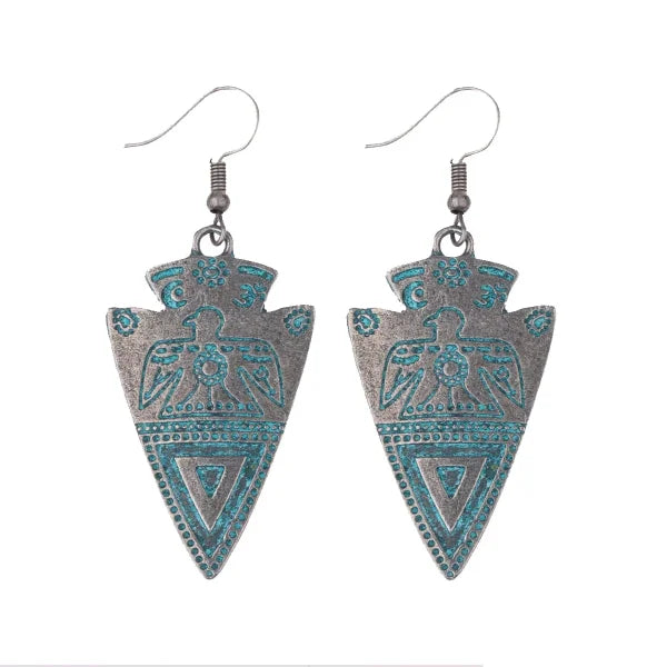 Vintage Geometric Earrings - Antique Bronze Hollow Statement Drop Hoop Jewelry - Himpall