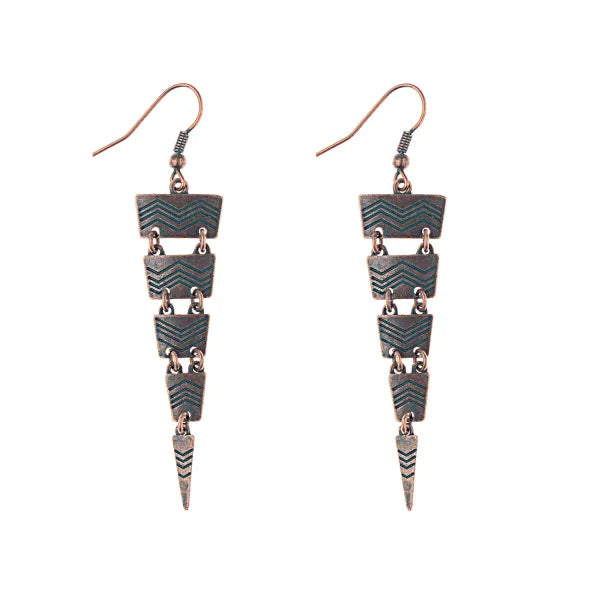 Vintage Geometric Earrings - Antique Bronze Hollow Statement Drop Hoop Jewelry - Himpall