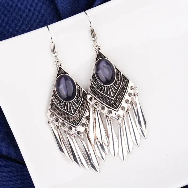 Vintage Geometric Earrings - Antique Bronze Hollow Statement Drop Hoop Jewelry - Himpall