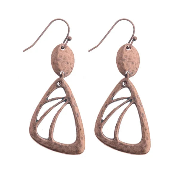 Vintage Geometric Earrings - Antique Bronze Hollow Statement Drop Hoop Jewelry - Himpall