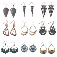 Vintage Geometric Earrings - Antique Bronze Hollow Statement Drop Hoop Jewelry - Himpall