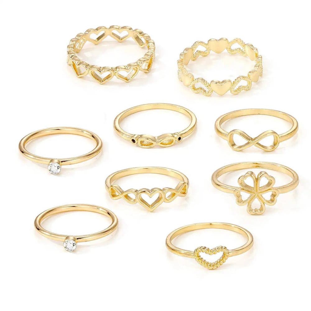 Vintage Gold Rings: Unique Heart & Geometric Design Jewelry - HS1388